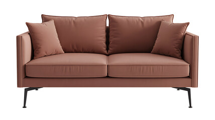 Fototapeta premium Modern rose pink sofa with plush cushions and black metal legs