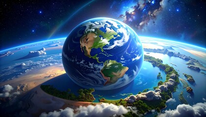 Fototapeta premium A vibrant, artistic depiction of Earth in space with surrounding clouds