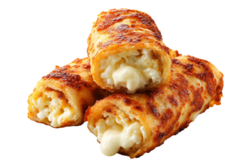 New Zealand crispy cheese rolls isolated on white transparent background, delicious snack or appetizer concept.