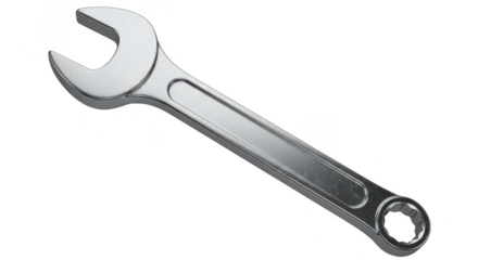 Silver wrench is shown in a white background. editable vector transparent eps