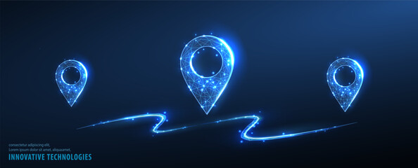 Abstract vector three pins isolated. Marker locate pin, tourist joutney, transportation delivery, map location, transport logistic, tourism navigate concept. Gps point navigation, geo pinpoint symbol
