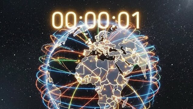 Globe countdown timer animation background for earth day and global events with space theme 100