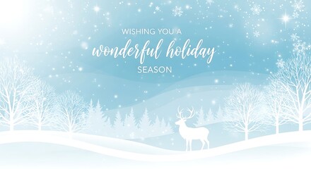 Winter wonderland scene with deer and trees wishing you a wonderful holiday season design art card