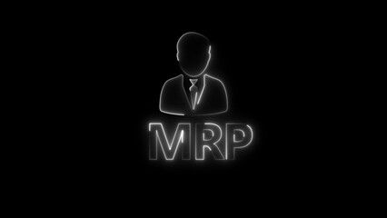 White Neon Silhouette of a Man in a Suit with MRP Text on Black Background image photo