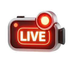 Red and silver camera with the words Live written on it. isolated illustration on  transparent background PNG