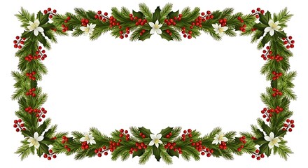 Festive frame adorned with christmas greenery holly berries and delicate white flowers for holiday cheer