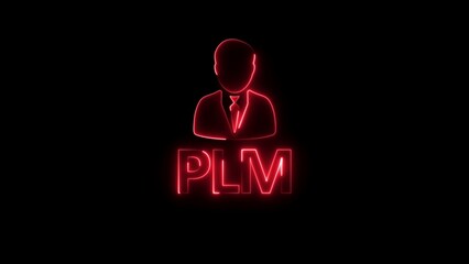 Red Neon PLM Icon of a Businessman on Black Background product lifecycle management