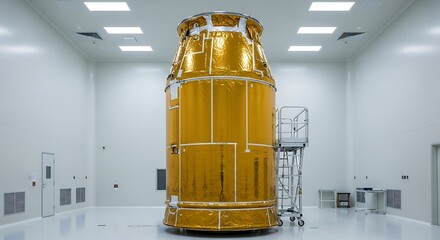 Sophisticated space probe component, meticulously inspected in a pristine cleanroom, ready for integration into a future space exploration endeavor