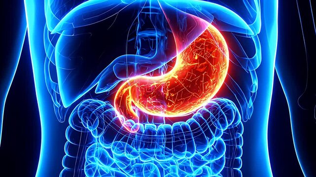 Human Stomach Anatomy Glowing in Abdomen Medical Visualization