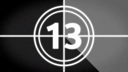 Vintage film countdown leader with number 13 in a circle and crosshairs movie countdown retro film