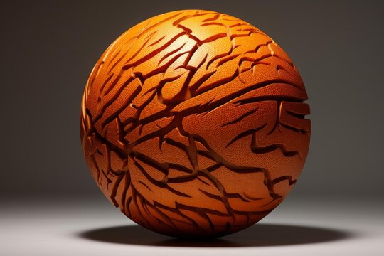 Abstract orange sphere with carved lines mimicking basketball texture