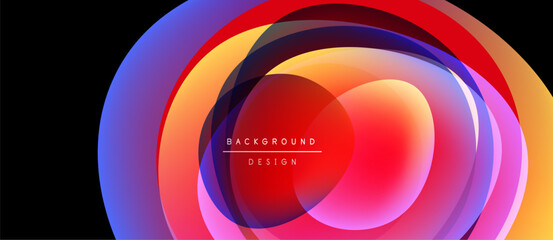 Fototapeta premium Abstract colorful layers create circular design. Vibrant gradients blend, forming dynamic visual effect. Text reads background design.