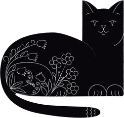 Painted cat. Cat decorated with flowers.