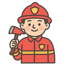 Hand draw firefighter holding axe illustration