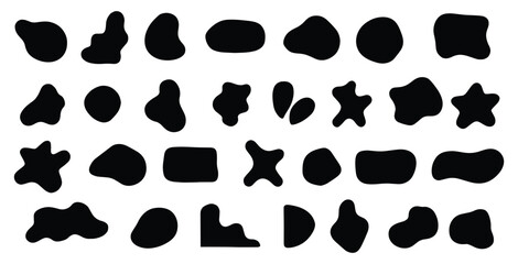 Black blob shapes, abstract organic forms, vector illustration. Modern blob shape design elements. Artistic, trendy, stylish, vector elements.
