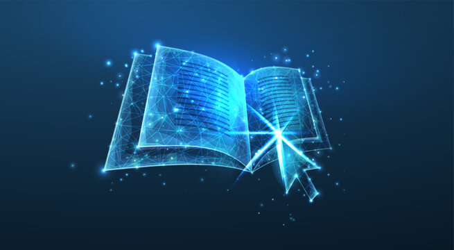 Arrow pointer clicking on digital book. Online library, e-education technology, distant study, educational resources, guide course, ebooks app, online seminar, e-learning resources concept.

 - Powered by Adobe