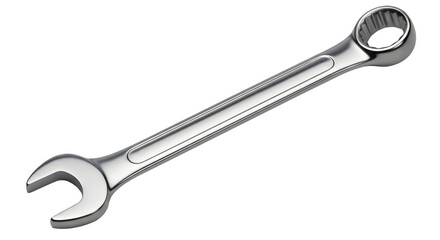 Shiny metal combination wrench on a black background