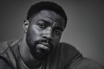 Obraz premium Portrait of a black man with a serious expression in monochrome