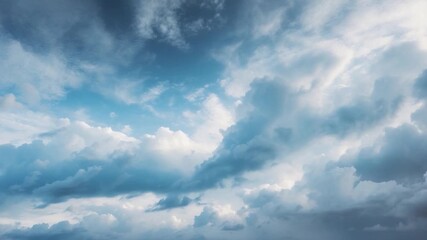 Dynamic transformation of soft white clouds drifting across a clear blue sky captured from multiple angles with varying light and texture creating a serene outdoor scene.