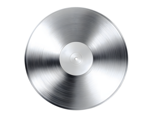 Shiny silver vinyl record isolated on transparent background, a classic music medium