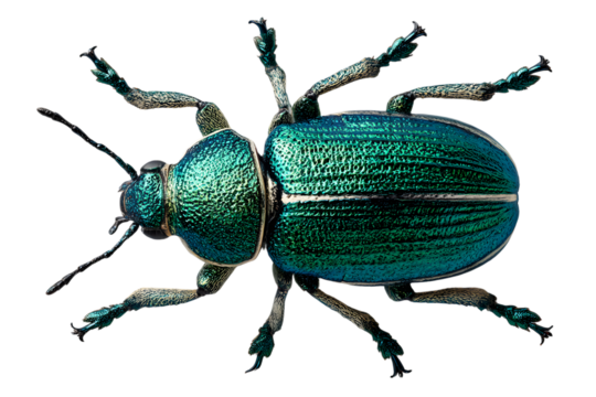 Detailed view of a vibrant green beetle isolated on transparent background - Powered by Adobe