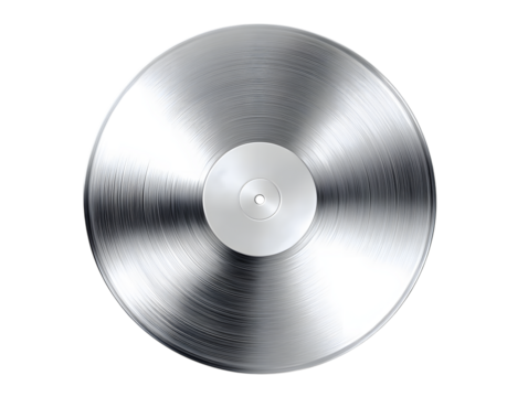 Shiny silver vinyl record isolated on transparent background, a classic music medium - Powered by Adobe