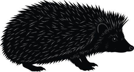 Hedgehog icon set, stylized animal with black outline and blue spines, side profile illustration, wildlife, nature, cute, vector grid