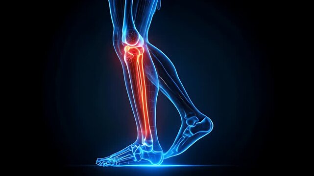 Walking Leg Scan Animation Showing Knee Bone And Muscle Pain