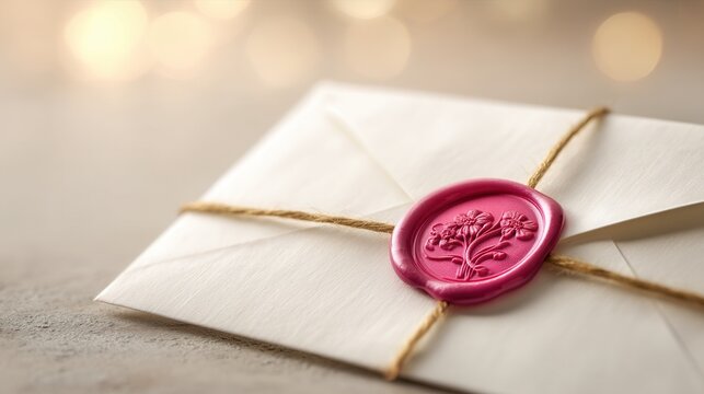 coquette valentine. Sealed letter with wax stamp on a soft, blurred background.