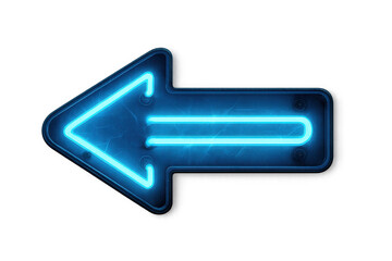 Blue neon arrow sign glowing left, showing direction, offering guidance with a transparent background