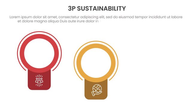 3p sustainability infographic 3 point stage template with creative circle container rise from bottom video animation or animated motion graphic