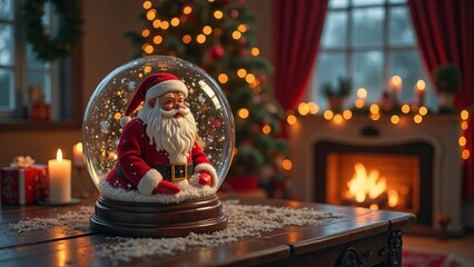 Ein Weihnachtsmann in einer Schneekugel _ KI Illustration