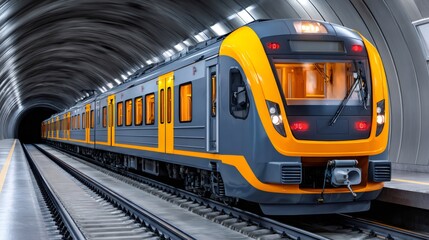 Fototapeta premium Subway train arriving at underground station platform