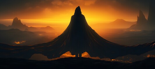 silhouette of cleric of magic in dark, generative AI