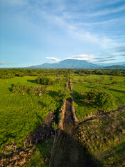 Naklejka premium Aerial view of a beef cattle farm on sustainable mountain farm in Panama, Central America - stock photo 
