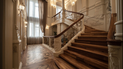 Fototapeta premium Renovated staircase in a residential building.