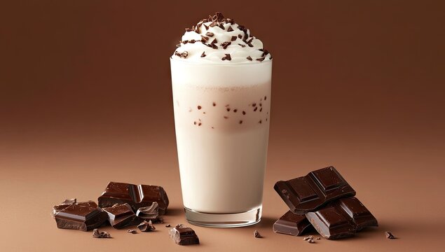 Fun chocolate milkshake in a mason jar topped with whipped cream, colorful sprinkles and marshmallows