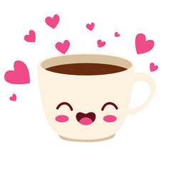 Cute coffee cup with hearts icon, ideal for Valentine’s cards, promotions, or illustrating joyful, flirty, and sweet romantic vibes.