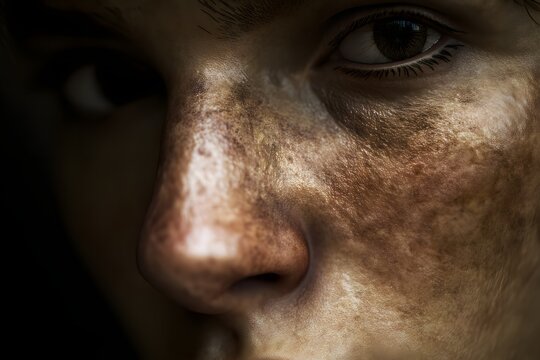 Close up of an ambiguous person's face with spots and blemishes