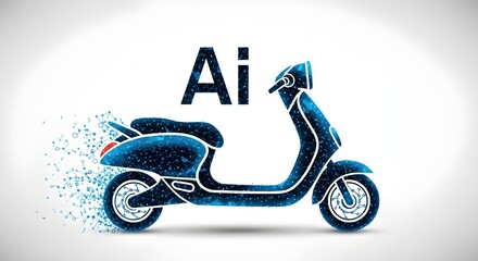 A polygon-style illustration of a modern scooter or moped, digitally disintegrating into a network of glowing blue dots and lines, with the bold text "Ai" above.