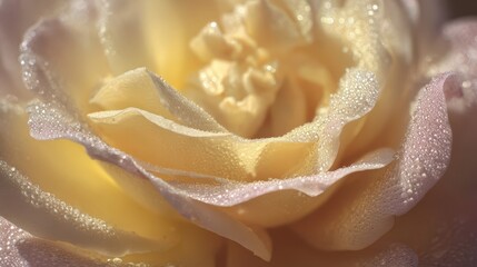 Close-up view of a delicate yellow rose with water droplets.