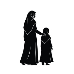 Muslim Mother Comforting Daughter – Islamic Family Silhouette Vector