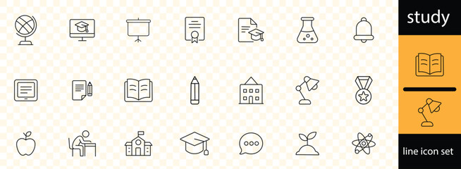 e-learning, online course, audio course, educational website, digital education, and more. Editable stroke.