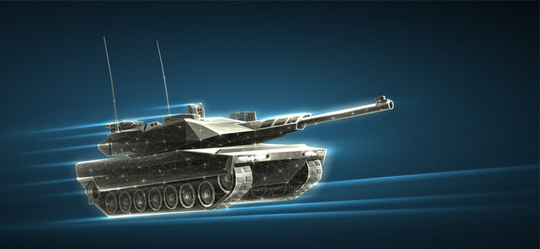 Tanks on the battlefield. Armored vehicle, Army battle,Tank attack, Artillery support, Combat vehicle,Military technology,Troops invasion, War weaponry concept.

