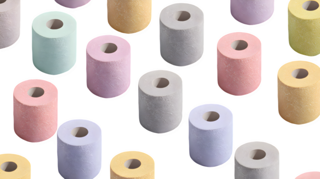 Colorful Toilet Paper Rolls, isolated on transparent background
