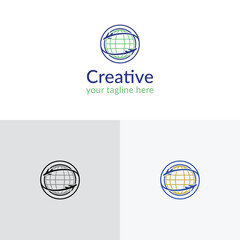 Global business connection and communication concept logo with stylized globe.