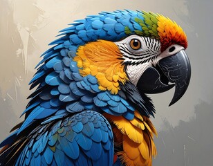 Fototapeta premium A vibrant, colorful parrot, head and shoulders, on a neutral backdrop