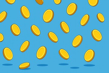 Falling gold coins symbolize investment and wealth, representing safe asset for financial growth and prosperity