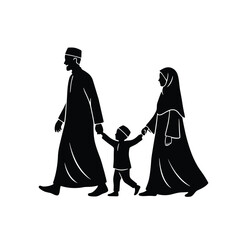 Muslim Parents Holding Child’s Hands – Simple Islamic Family Silhouette Vector1