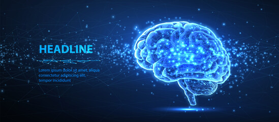 Brain. Artificial intelligence, Brain science, Nervous system, Human mind, Neurology network, Modern education, Medicine technology, AI system concept. 3d vector illustration

